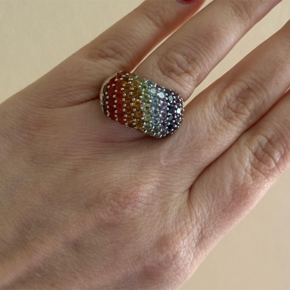 Chuck Clemency NYCII 925 Exotic Rainbow Multi Cluster Gemstone Ring Size 9